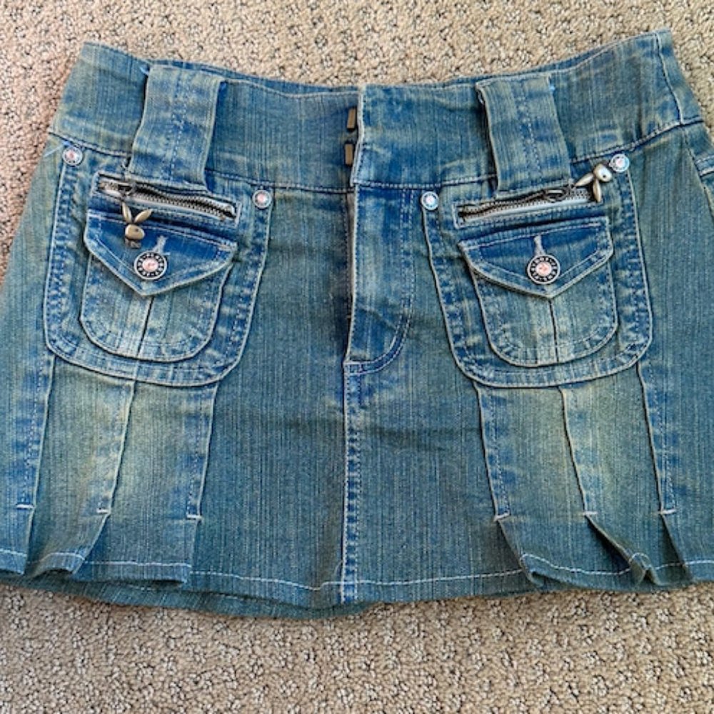Cute Y2K VINTAGE Playboy Denim Mini Skirt